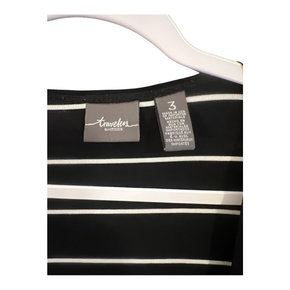 Chico’s Travelers Open Front Black and White Striped Cardigan Size 3 TY1 - Picture 2 of 5